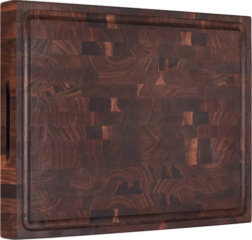 Vista 13 de AZRHOM Tabla de cortar de madera de nogal, tablas de cortar pequeñas de madera de 12 x 8 pulgadas con ranura profunda para jugo y mango lateral