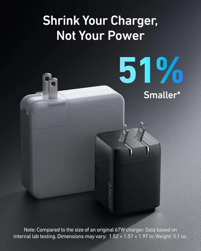 Vista 4 de Anker Prime 67W Cargador USB C, Cargador de pared GaN Anker, Cargador PPS compacto de 3 puertos y rápido, para MacBook Pro/Air, Pixelbook, iPad Pro