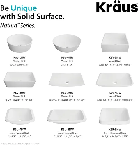 Vista 3 de Kraus KSR-9MW Natura - Lavabo para baño, color blanco mate