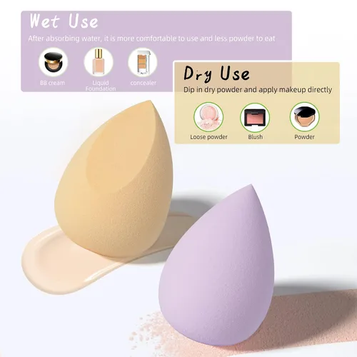 Vista 3 de Esponja de maquillaje COSTICA, 4 piezas, esponja mezcladora de belleza para mezcla de base, esponja mezcladora multicolor con caja