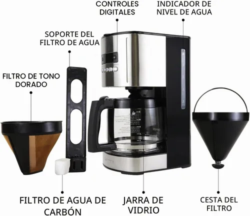 Vista 7 de Cafetera de goteo Kenmore - Máquina de café programable de 12 tazas con jarra de vidrio, preparación regular y concentrada, apagado automático Negro