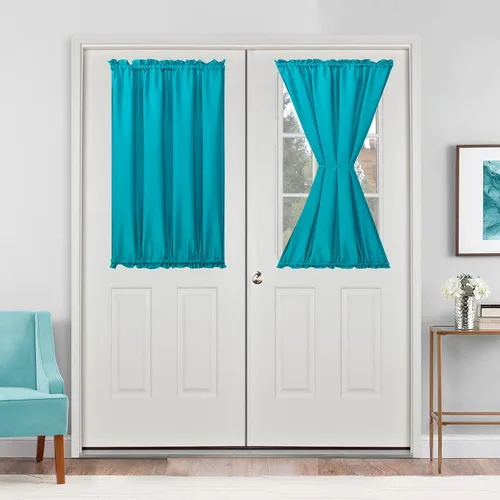 Vista 28 de Cortinas para puerta francesa, color aguamarina, 24 pulgadas de ancho x 40 pulgadas de largo, 1 panel Bolsillo para barra, semitransparente