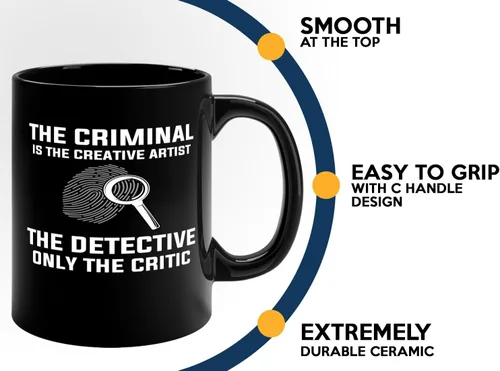 Vista 5 de Taza de café detective de 11 onzas, color negro