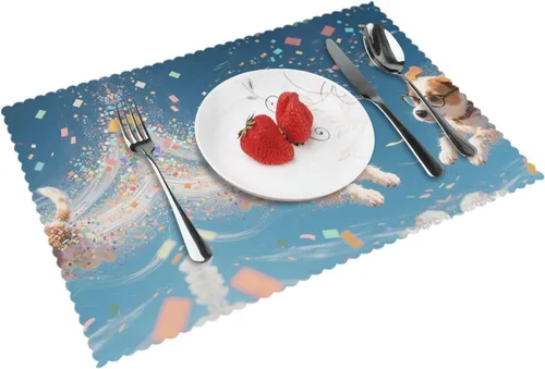 Vista 11 de Rectangular Placemats Set of 4, Heat Resistant Dusk Carnation Printed Kitchen Dining Table Mats