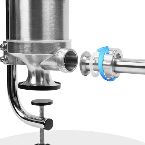 Vista 6 de Máquina vertical de relleno de acero inoxidable de 2.5 libras con 8 embudos de relleno y 1 pistón de silicona