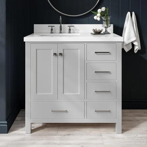 Vista 36 de ARIEL Cambridge - Mueble de baño con lavabo de 42 pulgadas, madera maciza, encimera de cuarzo blanco puro de 1.5 pulgadas, fregadero rectangular