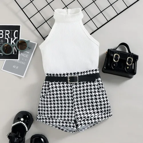 Vista 30 de TheFound Trajes de verano para niñas pequeñas, sin mangas, de punto acanalado, halter, pantalones cortos, ropa para recién nacidos, conjunto de 3