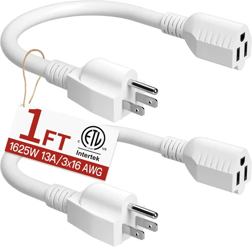 Vista 9 de Cable de extensión corto de 16/3 de 1 pie, cable de extensión negro flexible y duradero, cable de alimentación de 3 clavijas para interiores