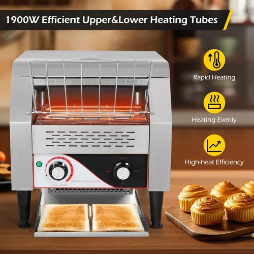 Vista 2 de Dyna-Living Tostadora comercial de 300 rebanadas/hora, tostadora comercial de acero inoxidable de 1900 W, tostadoras giratorias de acero inoxidable