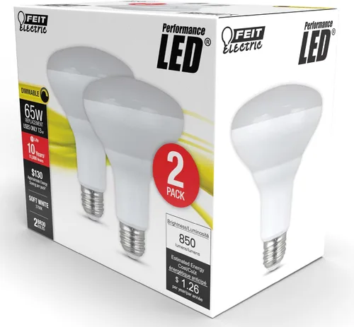 Vista 2 de Bombillas LED Feit Electric BR40, regulables, equivalentes a 65 W, vida útil de 10 años, 850 lúmenes, base E26, 2700k blanco suave, luces