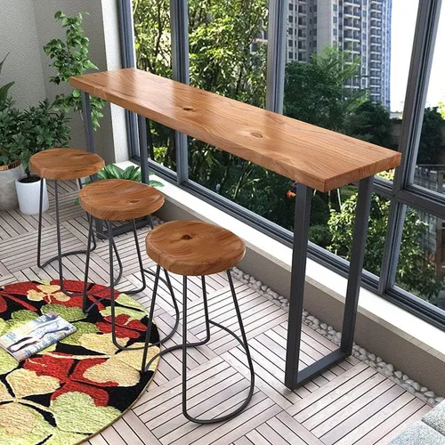 Vista 2 de Mesa de bar, estrecha y larga de madera, mesa rectangular para cocina, comedor, mesa de café, reposapiés, mesa de altura para espacio estrecho, sala