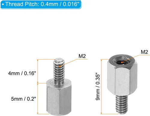 Vista 2 de PATIKIL M2x5mm+0.157 in Macho-Hembra Hex Standoff, paquete de 25 tornillos de separación de PCB de acero inoxidable para placas base, cajas