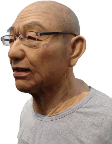 Vista 3 de Máscara de Halloween para hombre anciano realista disfraz de cabeza y cuello completo vestido de goma para máscaras máscara divertida de látex