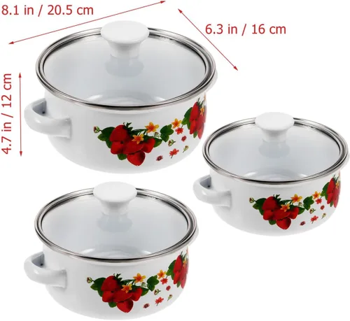 Vista 5 de MAGICLULU Juego de 3 ollas de sopa esmaltadas de doble asa con tapas, pequeñas ollas de cocina multifuncionales para salsa de sopa y cocina