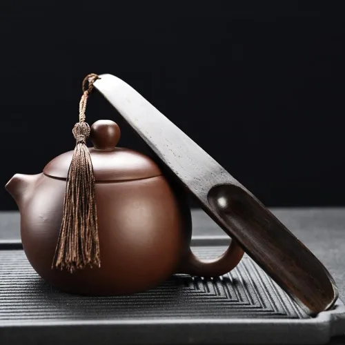 Vista 3 de Cuchara de té suelta de madera con borla de mango largo, cuchara de pala, cuchara de té chino, accesorios de ceremonia de té para sala de té, uso
