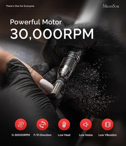 Vista 4 de MelodySusie - Lima eléctrica profesional para uñas de 30000 r.p.m. Lima portátil, de alta velocidad, bajo calor, bajo ruido y baja vibración