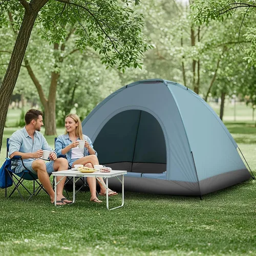 Vista 7 de Outvita Tienda de campaña para 4 personas con lluvia y bolsa de transporte, tienda de campaña impermeable de fácil instalación con ventanas de malla