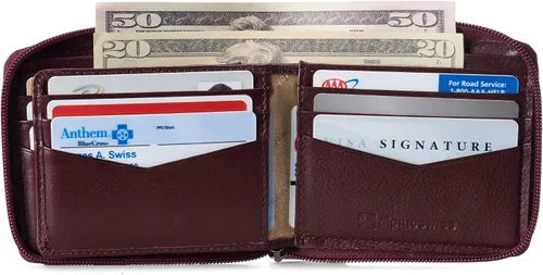 Vista 3 de Alpine Swiss Logan Zipper Bifold Wallet For Men or Women RFID Safe Comes in a Gift Box