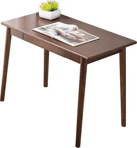 Vista 12 de Escritorio de madera maciza con cajones, escritorio de computadora de madera para oficina en casa, escritorio de estudio de juegos para espacios