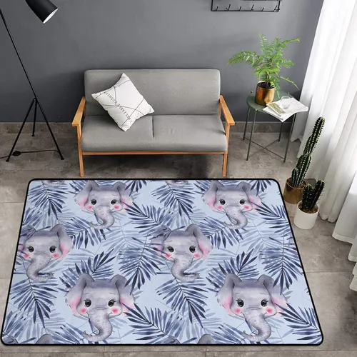 Vista 11 de Alfombra de esponja lavable para niños y niñas, dormitorio, sala de estar, elefante africano, exótico, selva, animales salvajes, antideslizante
