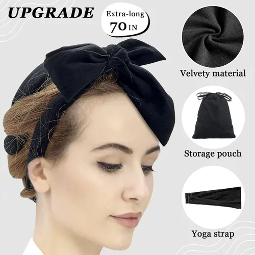 Vista 2 de ZILAMPU Diadema de Varilla Rizadora Sin Calor, Envoltorio de Rodillo de Rizos de Cabello de Terciopelo Nocturno para Mujeres con Cabello Largo Negro