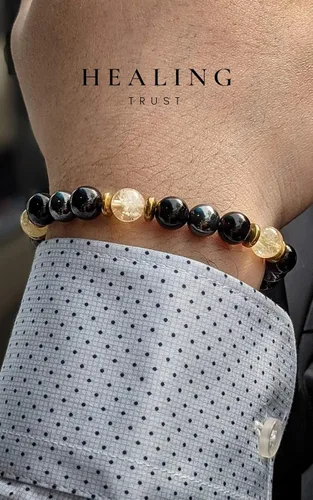 Vista 2 de Confianza curativa Pulsera de citrino, pulsera de hematita de obsidiana negra, joyería de cristal de citrino, pulsera de riqueza de obsidiana negra
