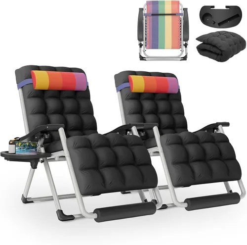 Vista 10 de Athena Collection Zero Gravity - Juego de 2 sillas de salón para exteriores con cojín, 29 pulgadas de ancho, sillas reclinables con soporte
