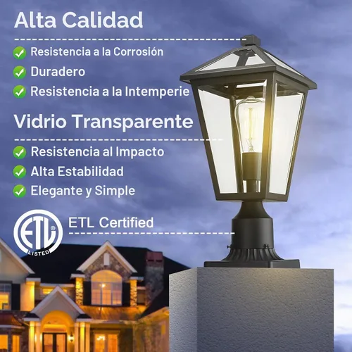 Vista 4 de Lámparas de Poste para Exteriores, Lámpara de Poste con Acabado Negro, Pilar de Aluminio Impermeable y Antioxidante, Iluminación Exterior
