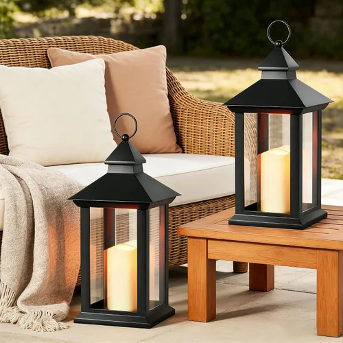 Vista 8 de JOIONE Black Decorative Candle Lanterns, 2 Packs 14" Waterproof Porch Decor Transparente 2