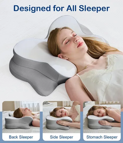 Vista 6 de Pilow de espuma de memoria, almohada cervical de cuello de 2 alturas