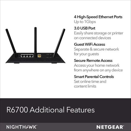 Vista 6 de NETGEAR R6700 Nighthawk AC1750 Router WiFi inteligente de doble banda, Gigabit Ethernet (R6700) (renovado)
