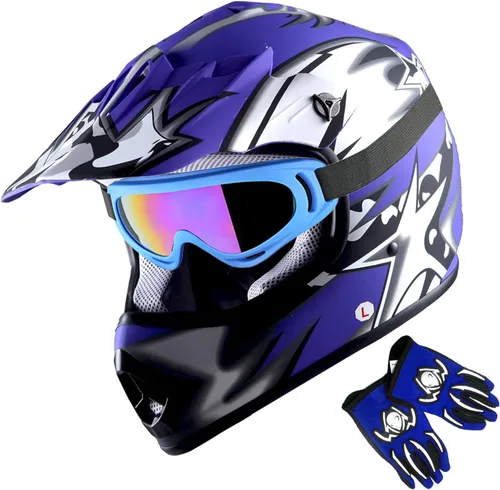 Vista 20 de 1Storm - Casco de motocross para jóvenes y niños, color negro mate + gafas + paquete de guantes negros para jóvenes MG