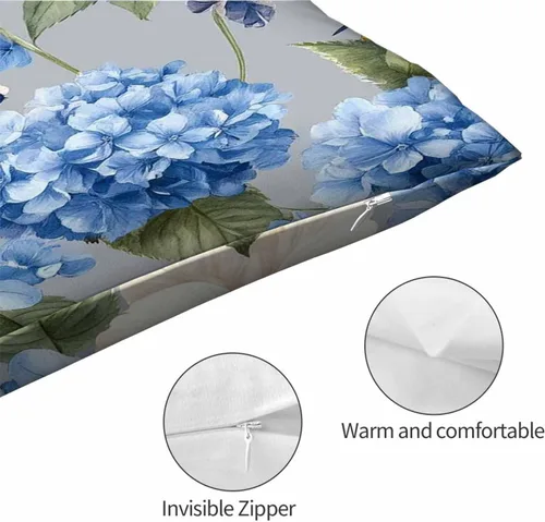 Vista 5 de Mugod Fundas de almohada decorativas para el hogar, diseño de flores de hibisco en acuarela azul, iris y pájaro, funda de cojín rectangular oblonga