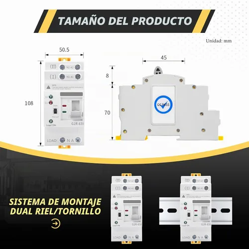 Vista 6 de Mini ATS AC Interruptor de transferencia automática/manual 2P 63A 110V, ATS de transferencia manual para fuente de alimentación ininterrumpida