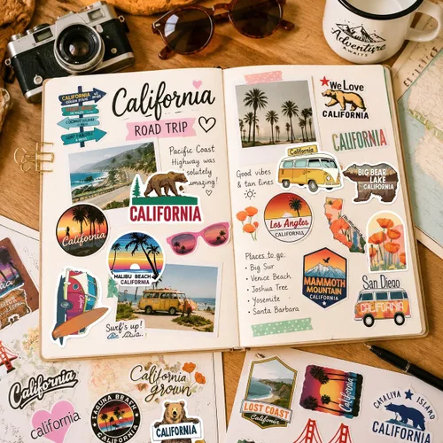 Vista 5 de 50 calcomanías de California, calcomanías de viaje de la costa oeste