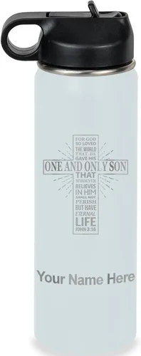 Vista 38 de LaserGram Botella de agua personalizada, versículo bíblico John 3-16, acero inoxidable de doble pared aislada al vacío con popote superior, regalo