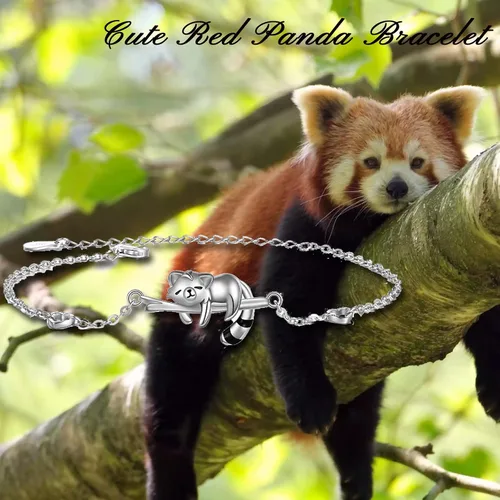 Vista 5 de ONEFINITY Pulsera de plata de ley 925 con pandapandallama panda rojo panda panda joyería para mujeres y niñas