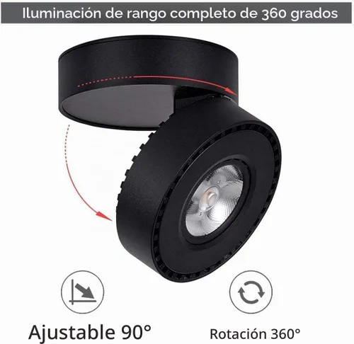 Vista 4 de Foco de techo LED regulable – 360° ajustable en superficie de atenuación de 12 W COB iluminación de techo interior Downlight de pared de aluminio