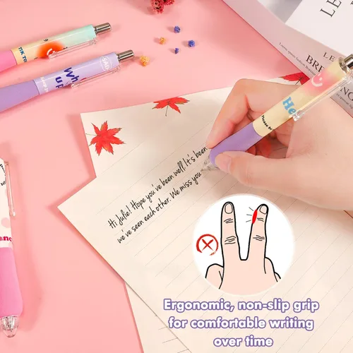 Vista 2 de 6 bolígrafos de gel kawaii, bolígrafos de gel retráctiles, bolígrafo coreano de punta fina, bolígrafo de escritura suave 0.5, tinta de secado