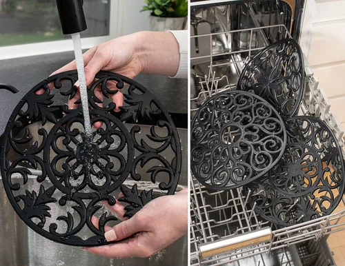Vista 4 de GASARE, salvamanteles de silicona extra grandes, gruesos, de 10 pulgadas para platos calientes, ollas y sartenes, almohadillas calientes para Negro