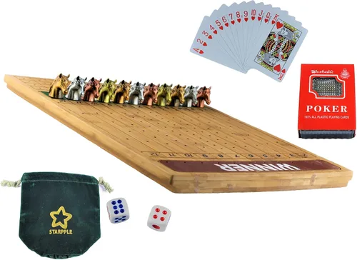 Vista 8 de Juego de mesa de carreras de caballos de metal con tablero de juego de madera gruesa y maciza de carreras de caballos (22 pulgadas, natrual), 11