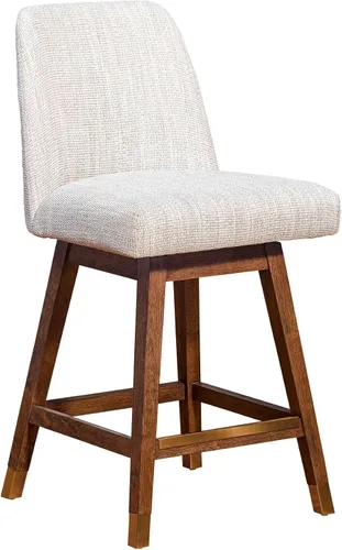 Vista 17 de Armen Living Sicily Modern Farmhouse Taburete giratorio de madera de nogal de 26 pulgadas de altura para encimera de isla de cocina, en piel Crema