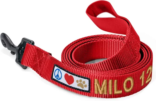 Vista 15 de Pawtitas - Correa personalizada de 6 pies para perro rosa XS/S con nombre y número de teléfono bordados, correa fuerte de nylon para razas pequeñas