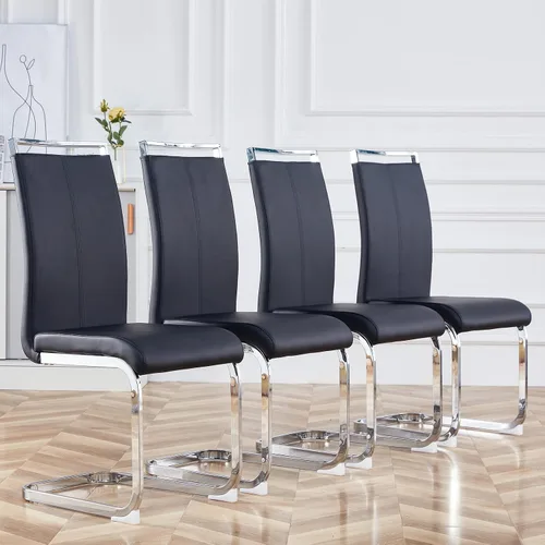 Vista 33 de gopop Juego de sillas de comedor, sillas modernas de metal con asiento acolchado de piel sintética, respaldo alto y patas cromadas resistentes, Negro