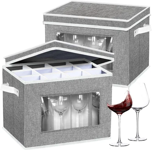Vista 12 de homyfort Paquete de 2 cajas de almacenamiento de tazas con divisores, contenedores de almacenamiento de tazas de China, organizador de carcasa dura