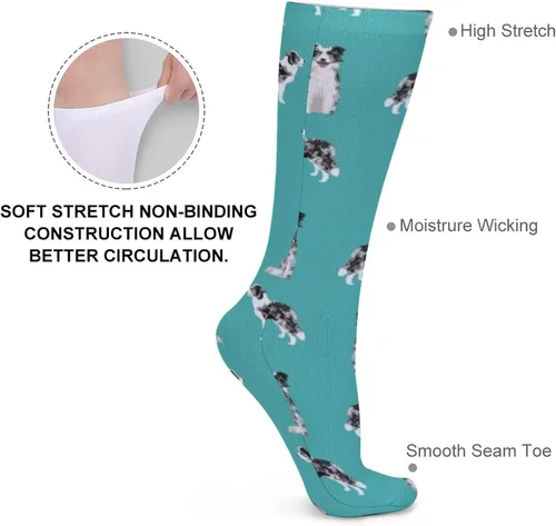 Vista 3 de Calcetines deportivos unisex novedosos, Border Collie Blue Merle Dog Turquoise para invierno, cálidos y acogedores, calcetines atléticos casuales