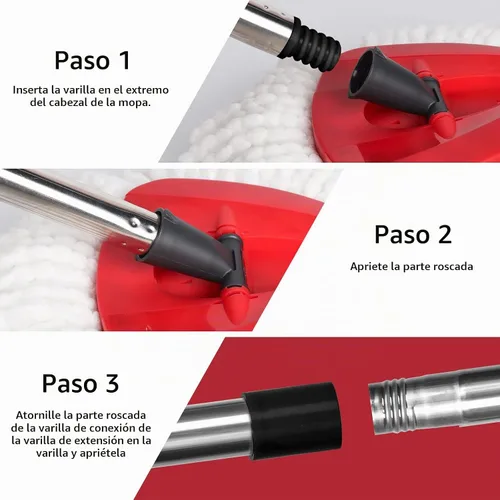 Vista 6 de Mango de repuesto para trapeador giratorio, mango de repuesto de 4 secciones de 30 a 58 pulgadas, compatible con trapeador giratorio O-Ceda, mango