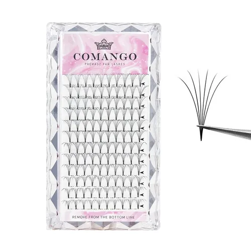 Vista 63 de Extensiones de pestañas de volumen prefabricadas 10D, 0.003 in de grosor, rizo C/D, 0.472 in, tallo corto, extensiones de pestañas de volumen