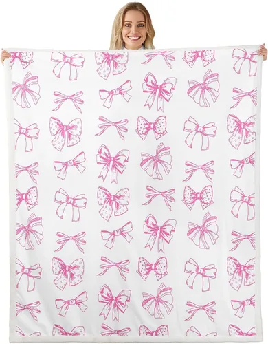 Vista 39 de Manta de franela de forro polar con lazos rosados femeninos de 40 x 50 pulgadas, manta mullida de corazones para el día de San Valentín para sofá