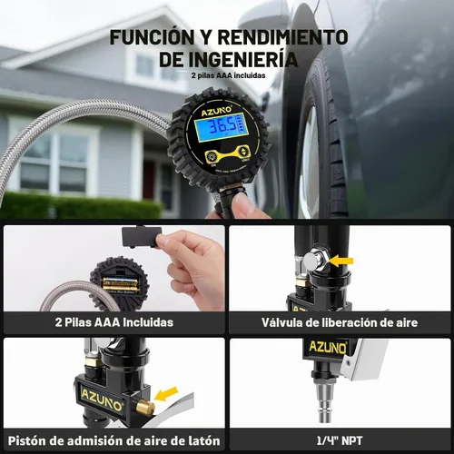 Vista 5 de Inflador digital de neumáticos con medidor de presión, 200 PSI, manguera